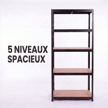 IvoQ Étagère de rangement noire - Étagère de stockage en métal - Rayonnage d'entrepôt - 180x90x40 cm - 5 étagères - Capacité de charge de 875 kg (175 kg par étagère)