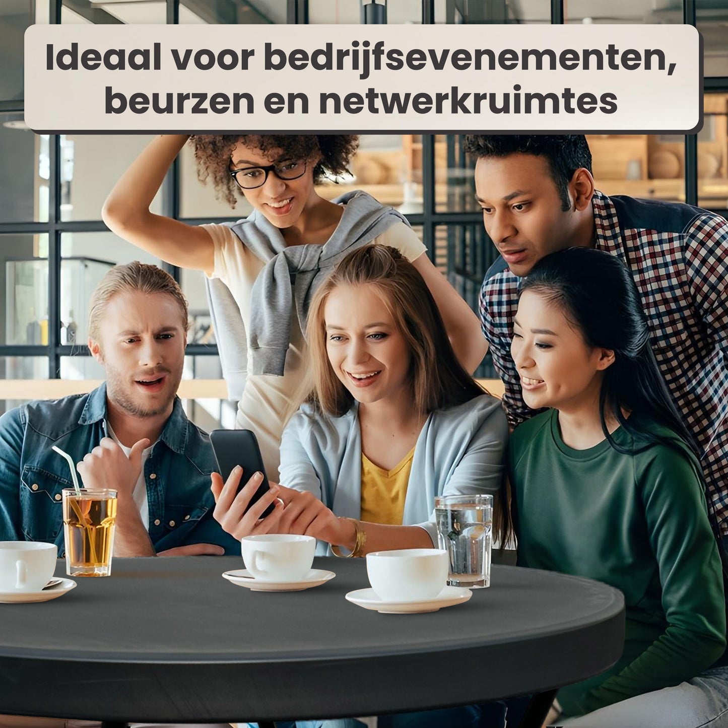 IvoQ Statafels Set Zwart met Hoezen Ø80x110 cm-IvoQ