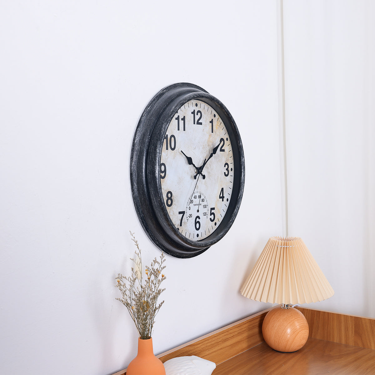 IvoQ Wandklok Waterdicht Vintage Met Thermometer 40 cm-IvoQ