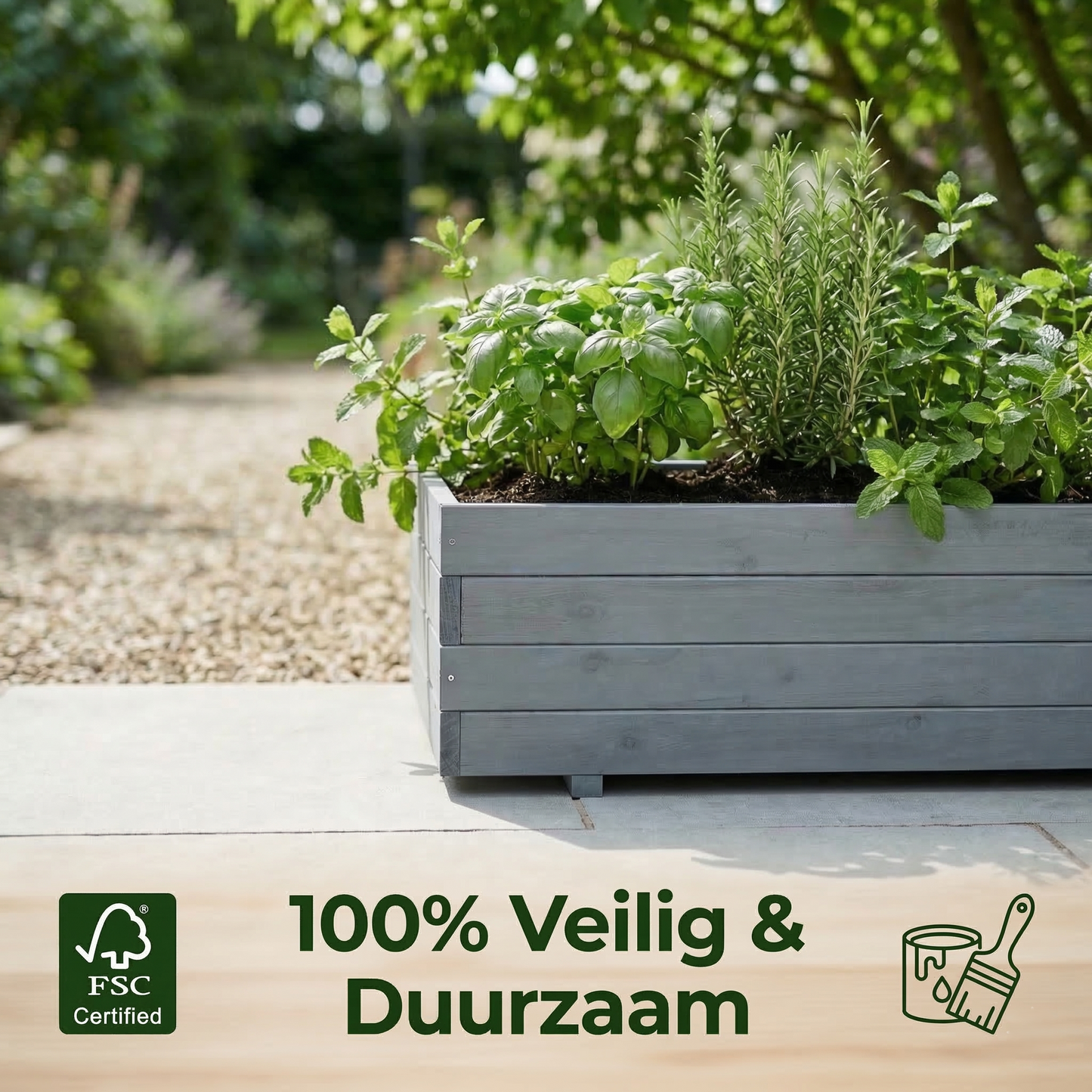 Jardinière en bois IvoQ grise - Bois certifié FSC - 120 x 40 x 32 cm