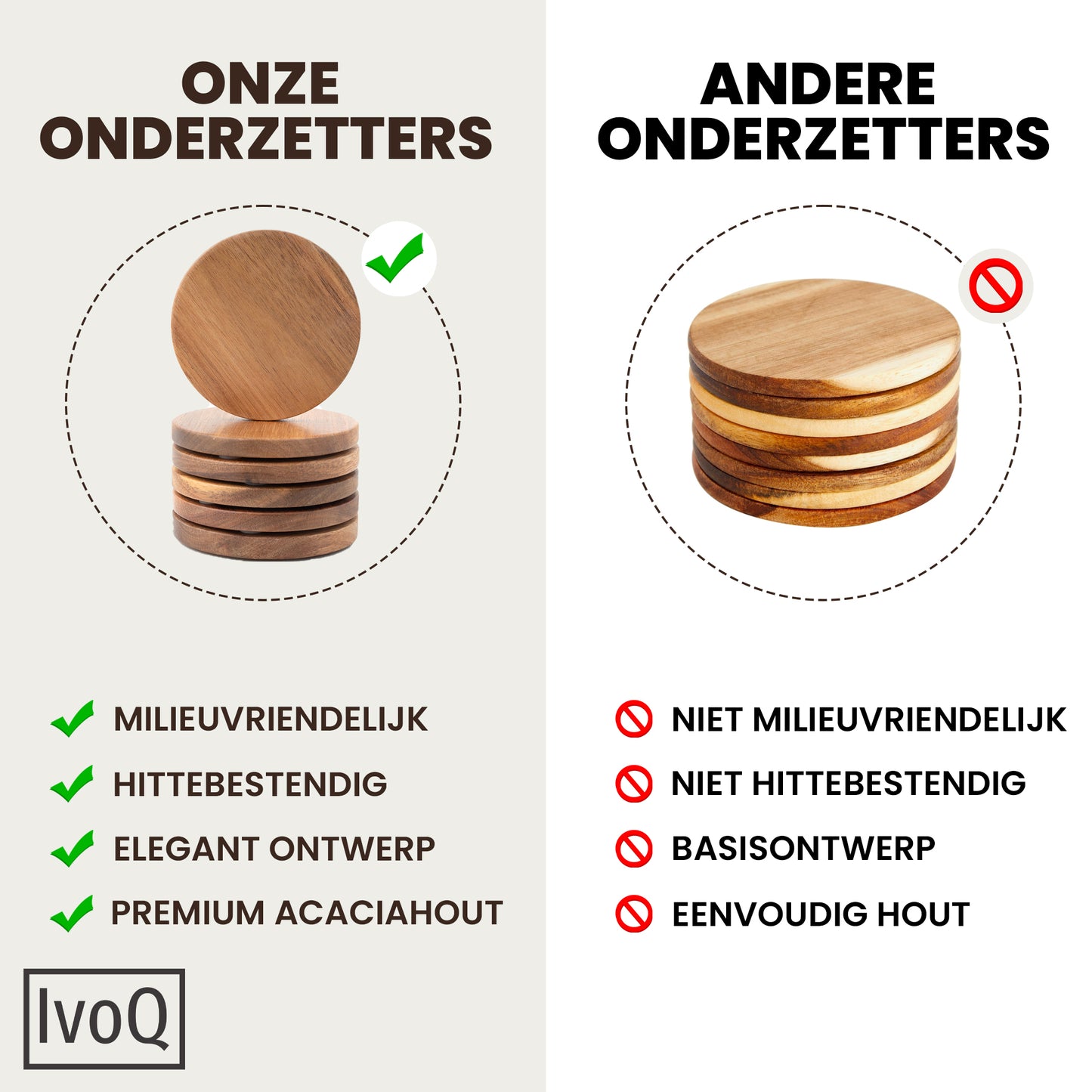 IvoQ Onderzetters Acacia Hout Set 6 stuks-IvoQ