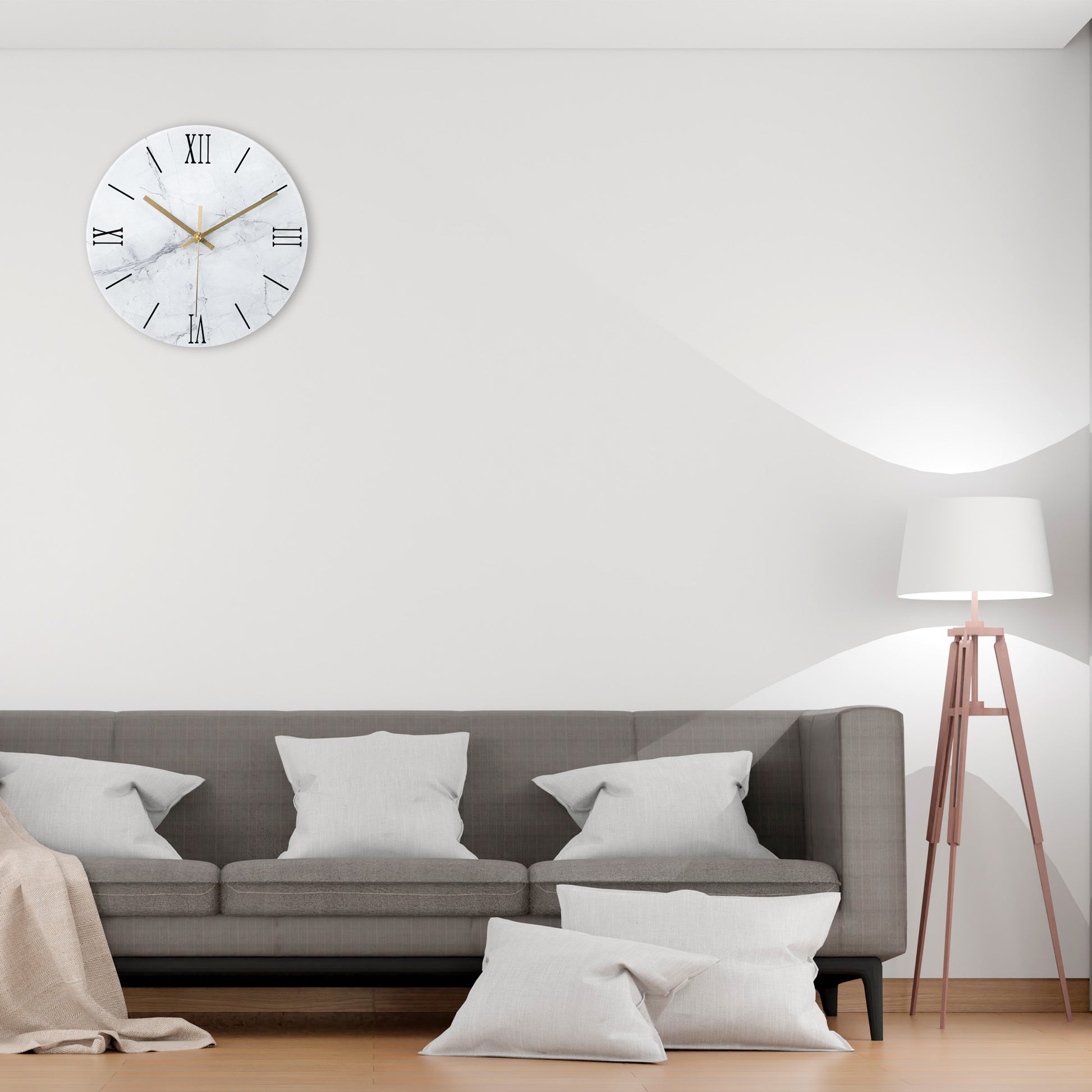 IvoQ Marmerlook Glazen Wandklok Ø 30 cm-IvoQ