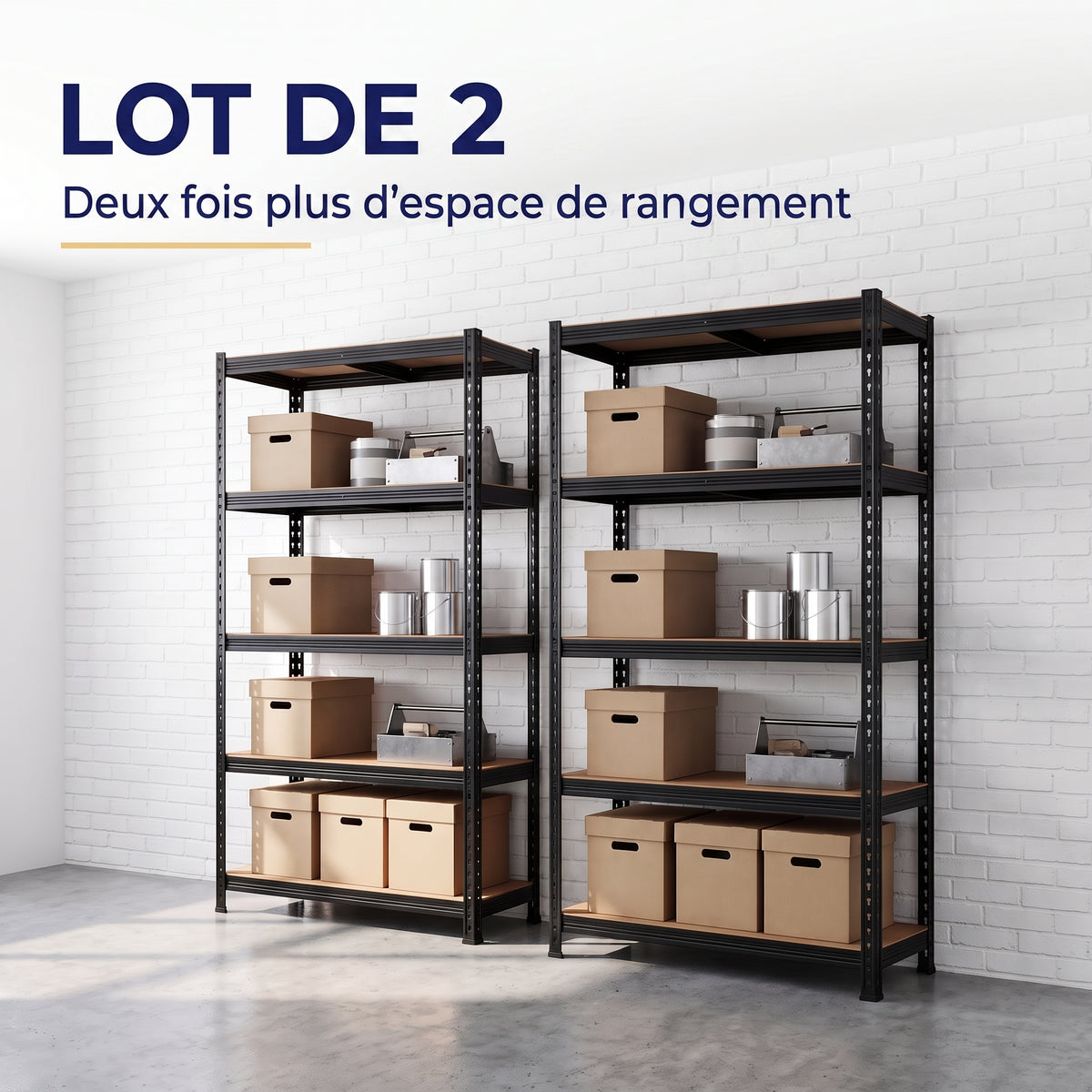 IvoQ Étagère de rangement lot de 2 – 180 x 90 x 40 cm – 175 kg par tablette – 5 tablettes MDF réglables – Noir