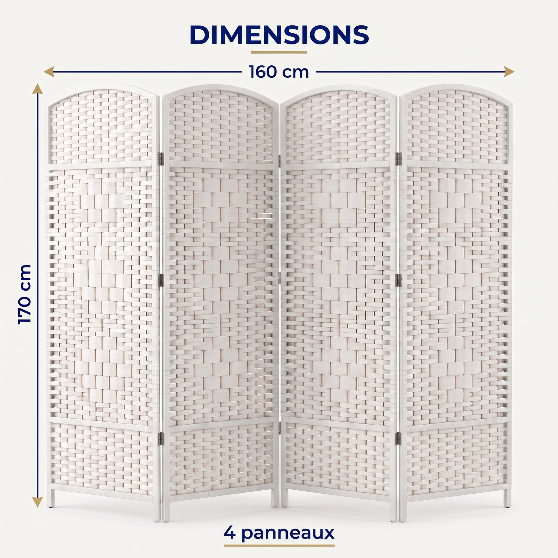 IvoQ Paravent pliable - 4 panneaux - 170 x 160 cm - Blanc