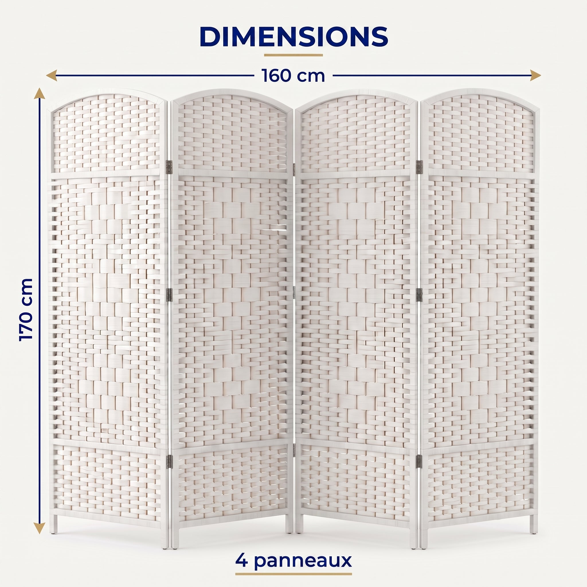 IvoQ Paravent pliable - 4 panneaux - 170 x 160 cm - Blanc