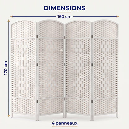 IvoQ Paravent pliable - 4 panneaux - 170 x 160 cm - Blanc