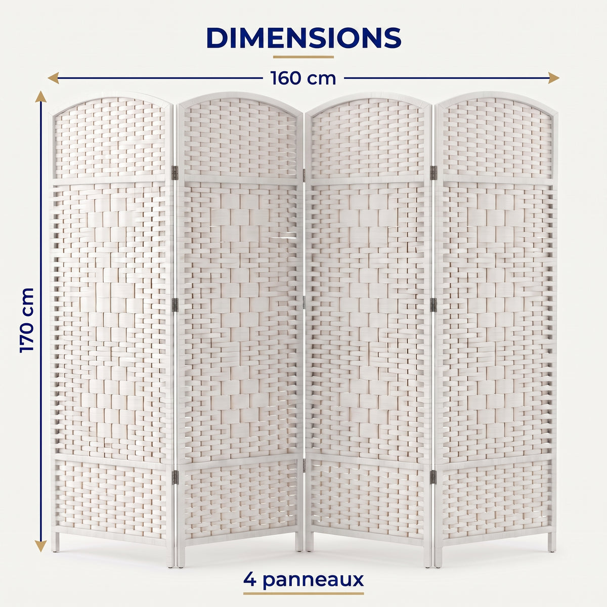 IvoQ Paravent pliable - 4 panneaux - 170 x 160 cm - Blanc