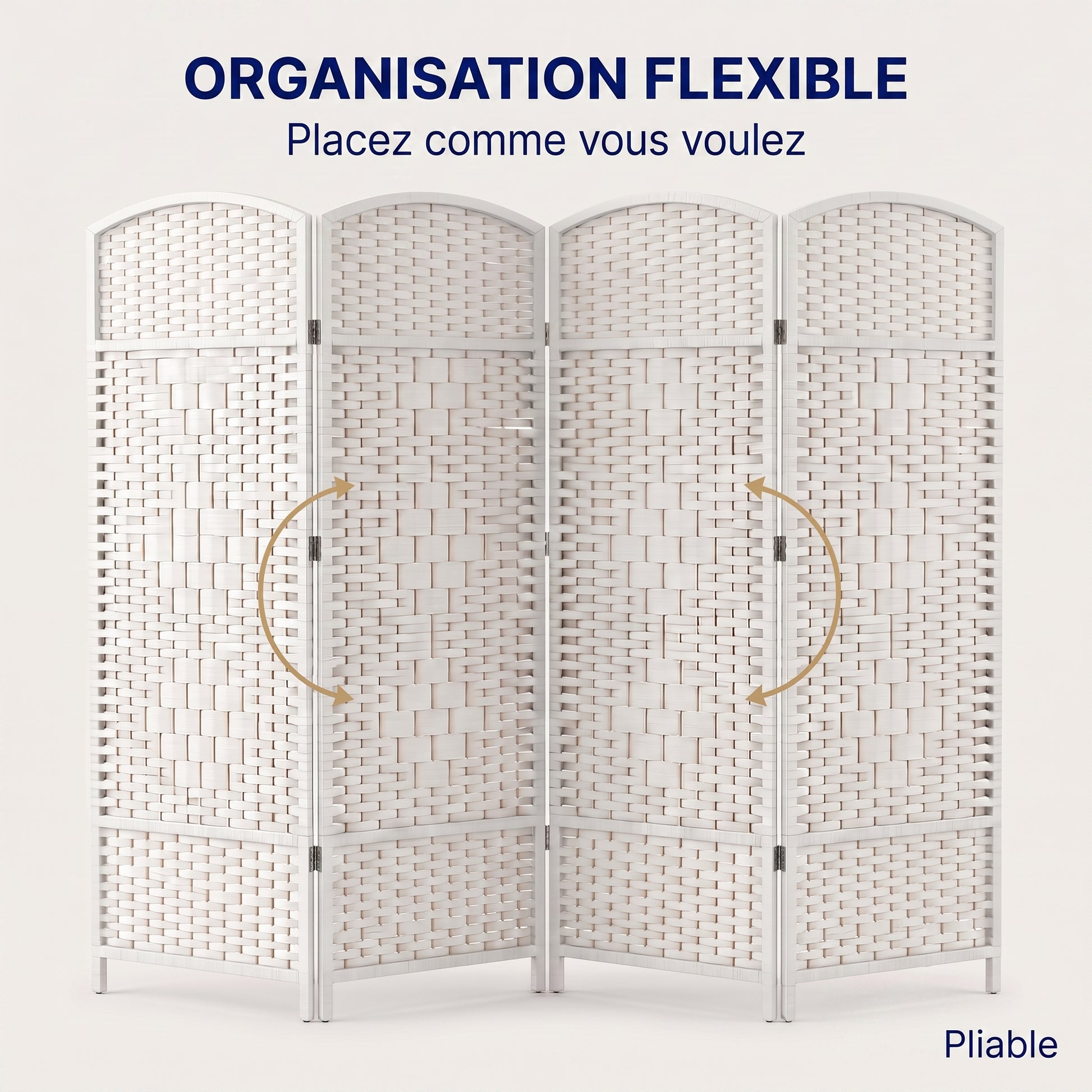 IvoQ Paravent pliable - 4 panneaux - 170 x 160 cm - Blanc