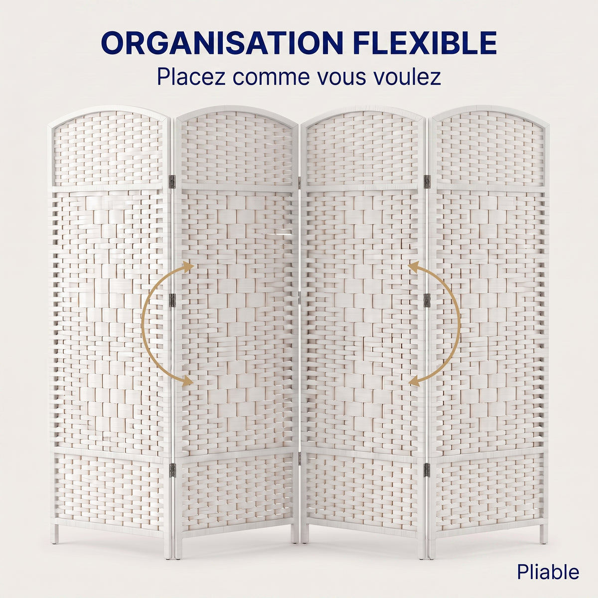 IvoQ Paravent pliable - 4 panneaux - 170 x 160 cm - Blanc
