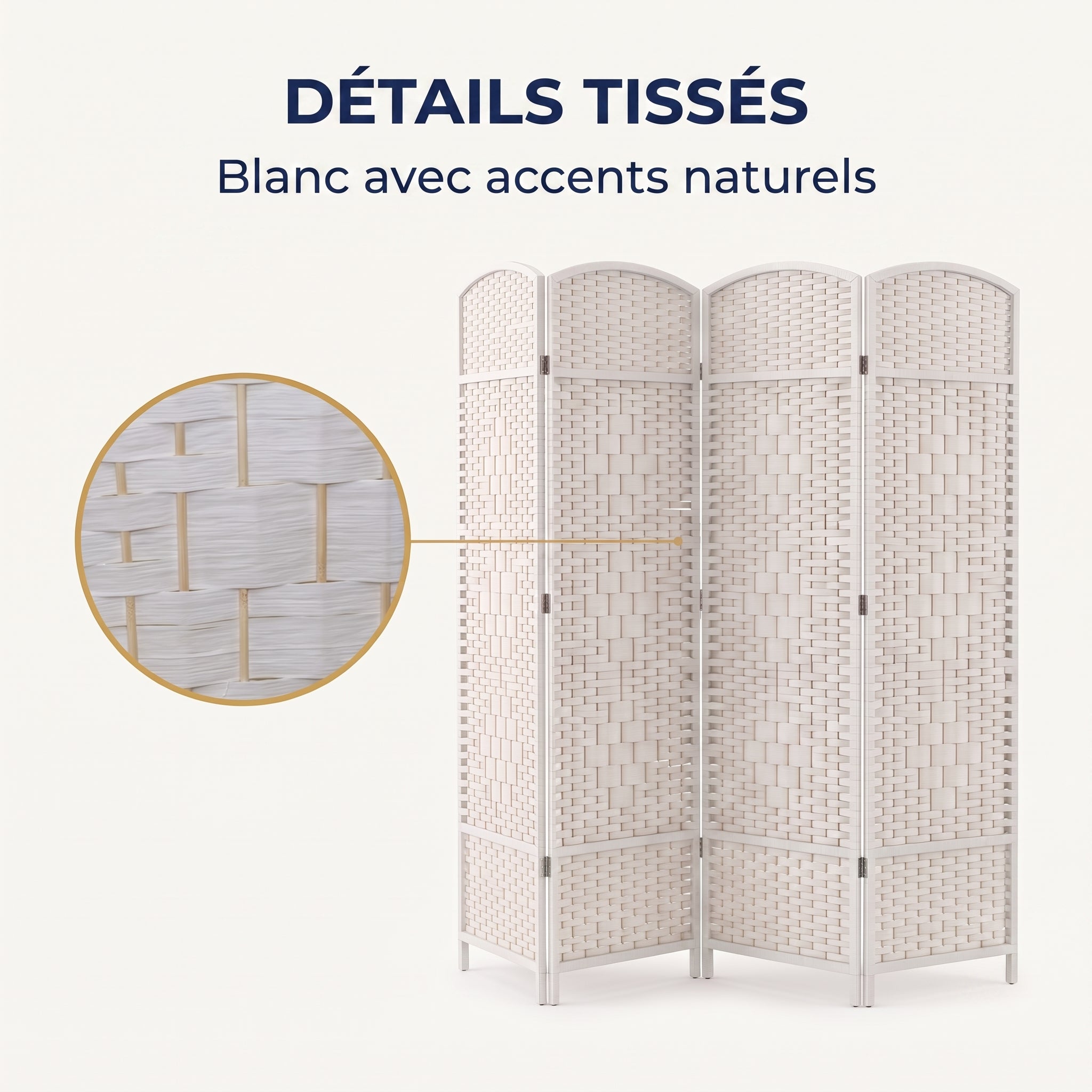 IvoQ Paravent pliable - 4 panneaux - 170 x 160 cm - Blanc