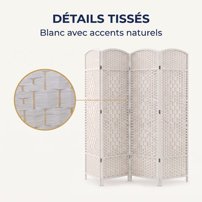 IvoQ Paravent pliable - 4 panneaux - 170 x 160 cm - Blanc