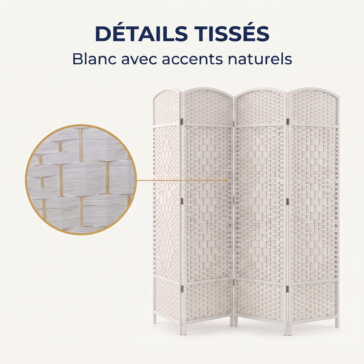 IvoQ Paravent pliable - 4 panneaux - 170 x 160 cm - Blanc