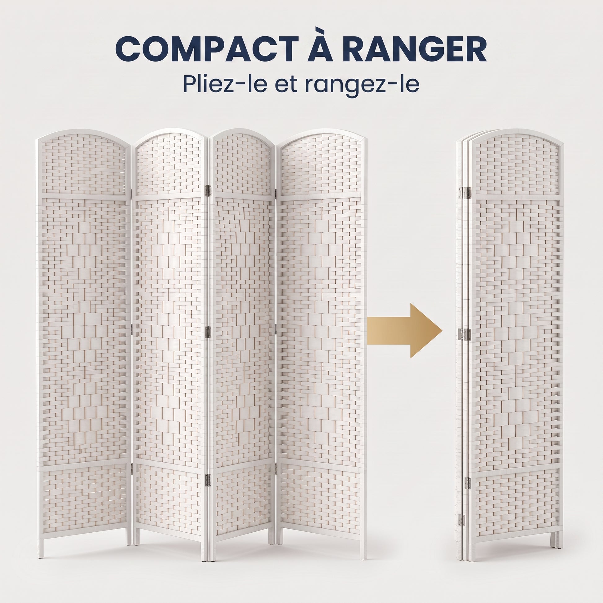 IvoQ Paravent pliable - 4 panneaux - 170 x 160 cm - Blanc