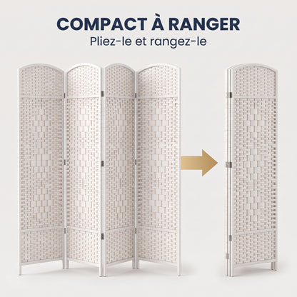 IvoQ Paravent pliable - 4 panneaux - 170 x 160 cm - Blanc