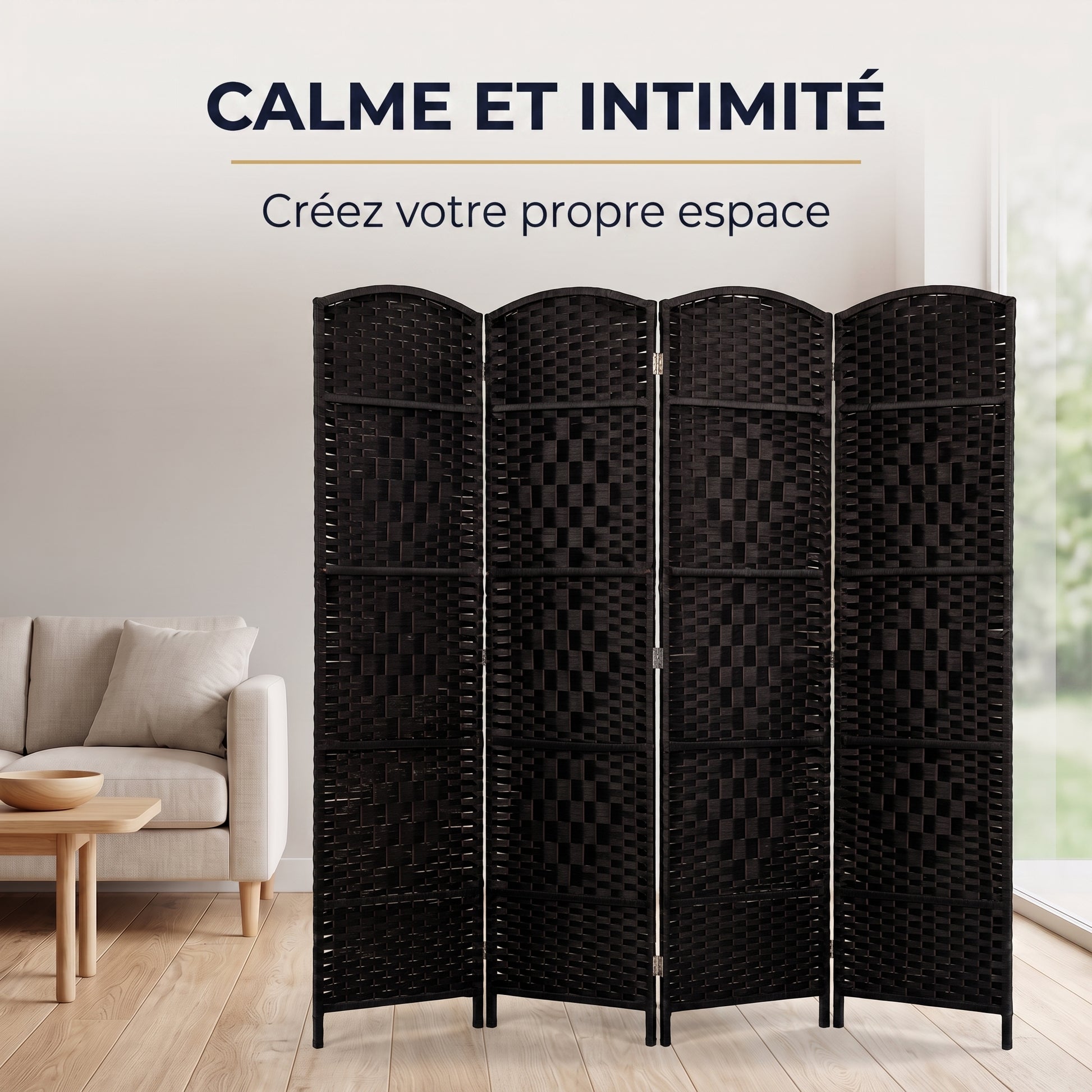 IvoQ Paravent Noir – Séparateur de pièce – 4 panneaux – 170 x 160 cm