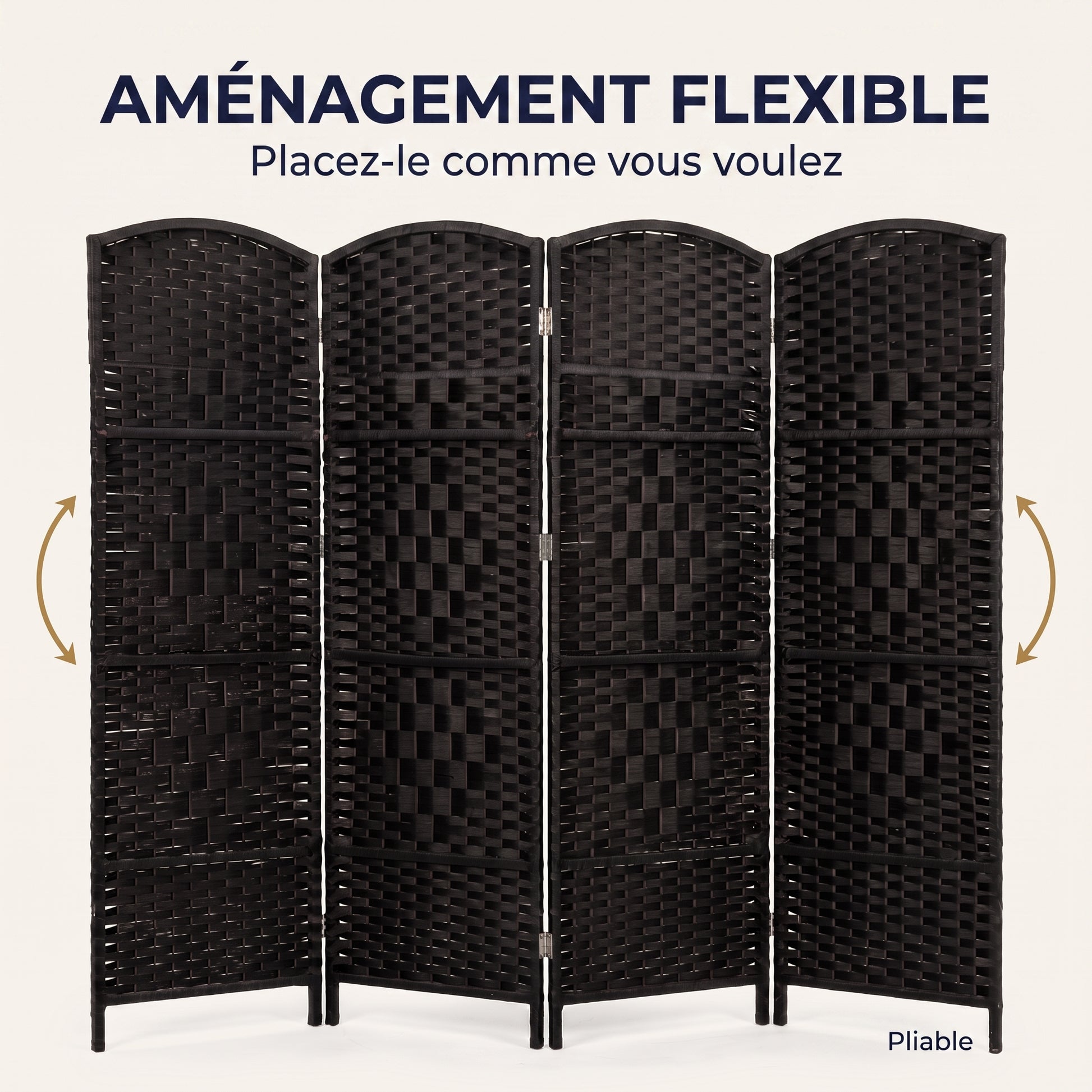 IvoQ Paravent Noir – Séparateur de pièce – 4 panneaux – 170 x 160 cm