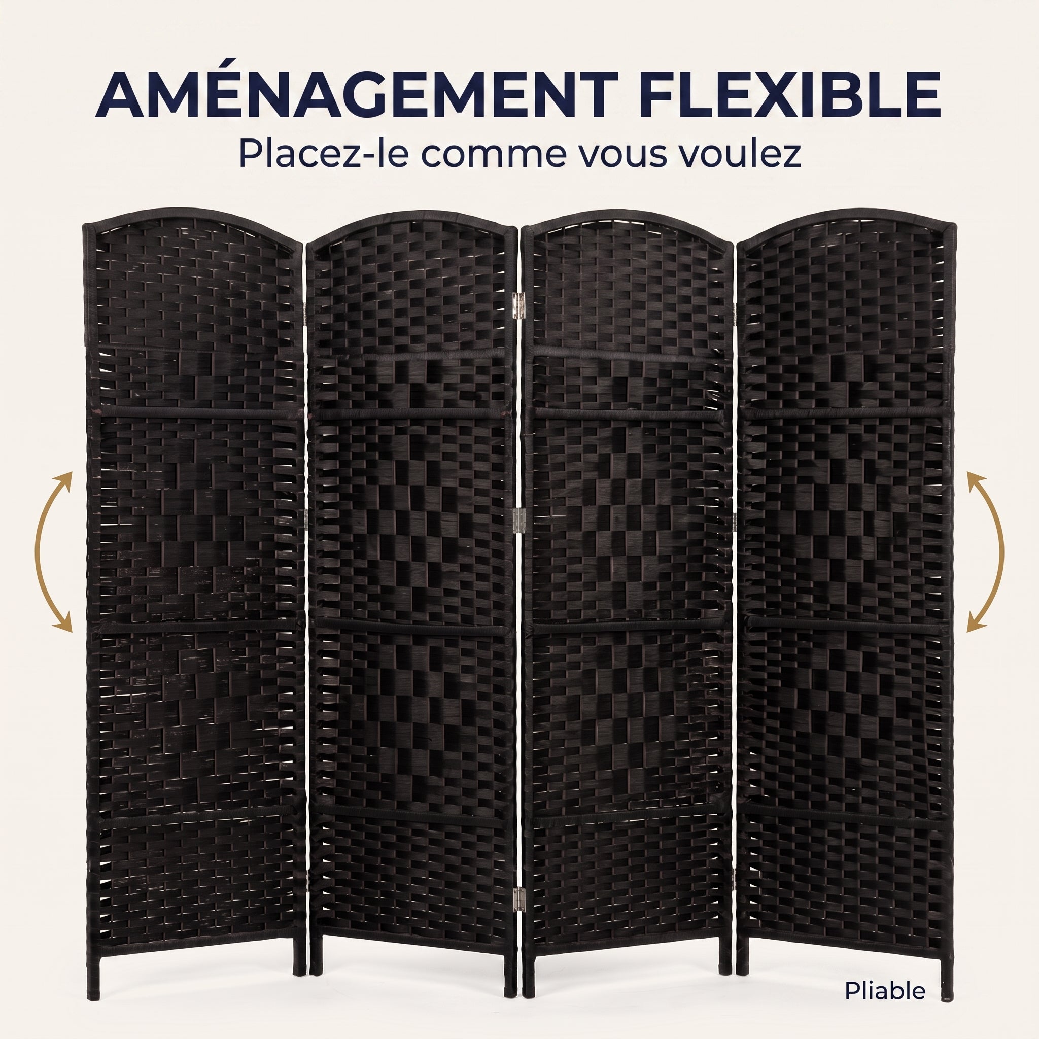 IvoQ Paravent Noir – Séparateur de pièce – 4 panneaux – 170 x 160 cm