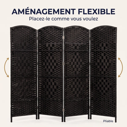 IvoQ Paravent Noir – Séparateur de pièce – 4 panneaux – 170 x 160 cm