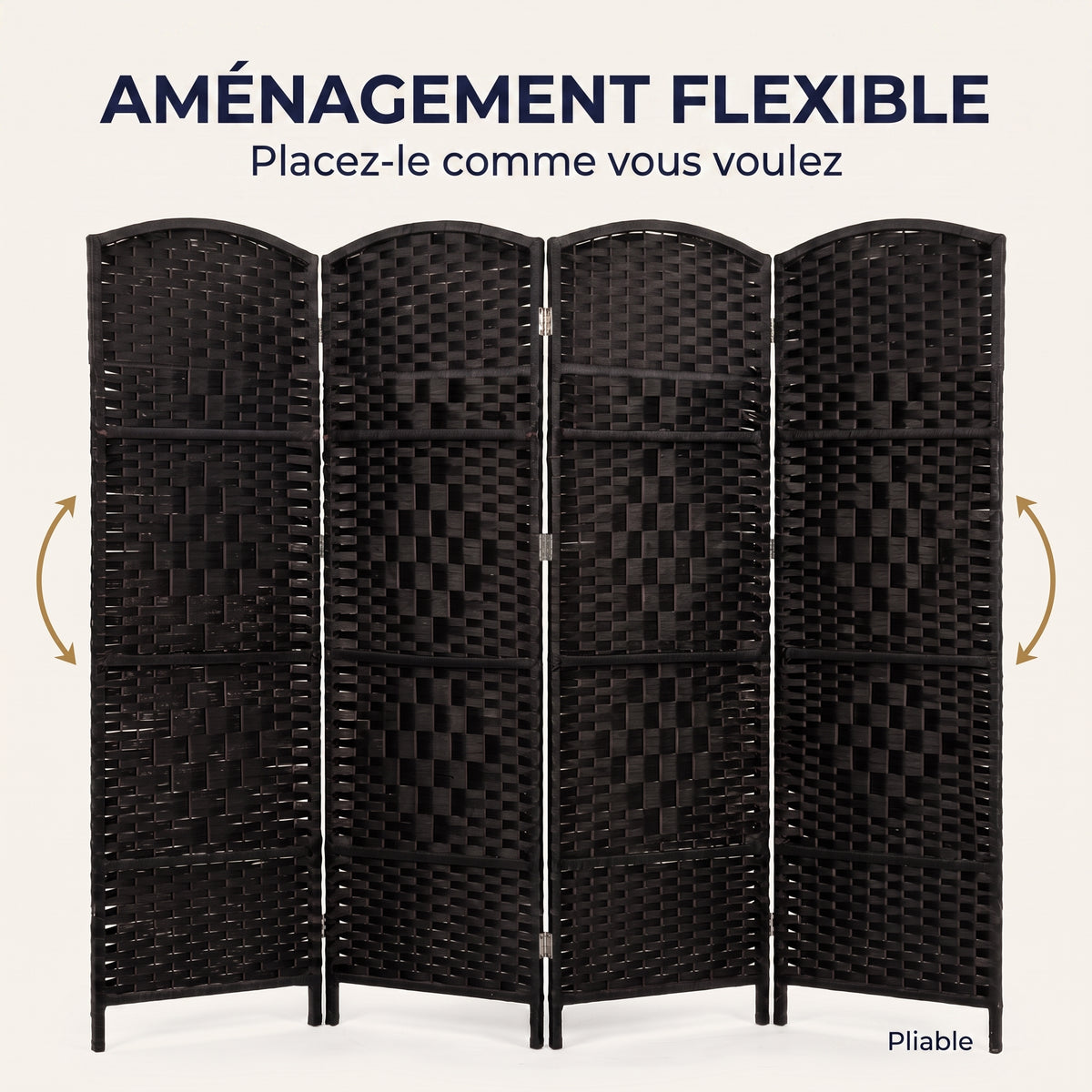 IvoQ Paravent Noir – Séparateur de pièce – 4 panneaux – 170 x 160 cm