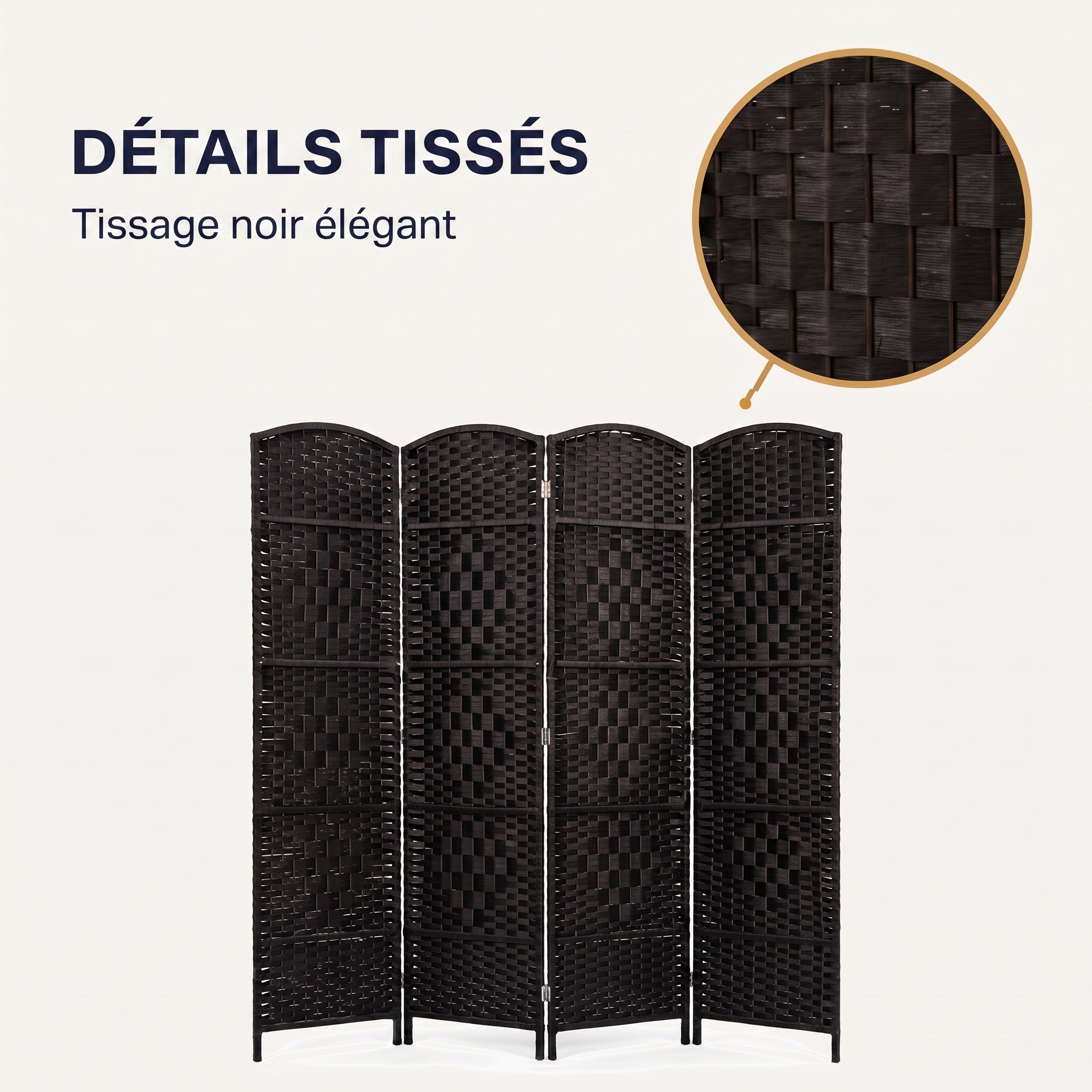 IvoQ Paravent Noir – Séparateur de pièce – 4 panneaux – 170 x 160 cm
