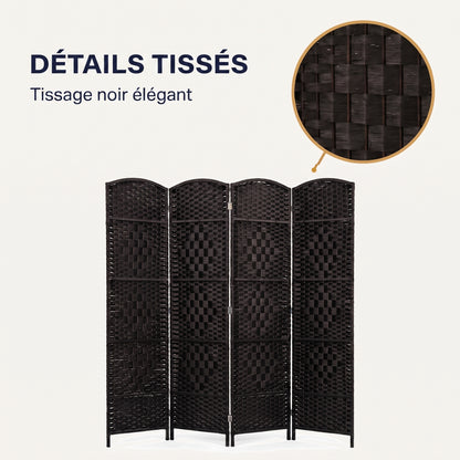 IvoQ Paravent Noir – Séparateur de pièce – 4 panneaux – 170 x 160 cm