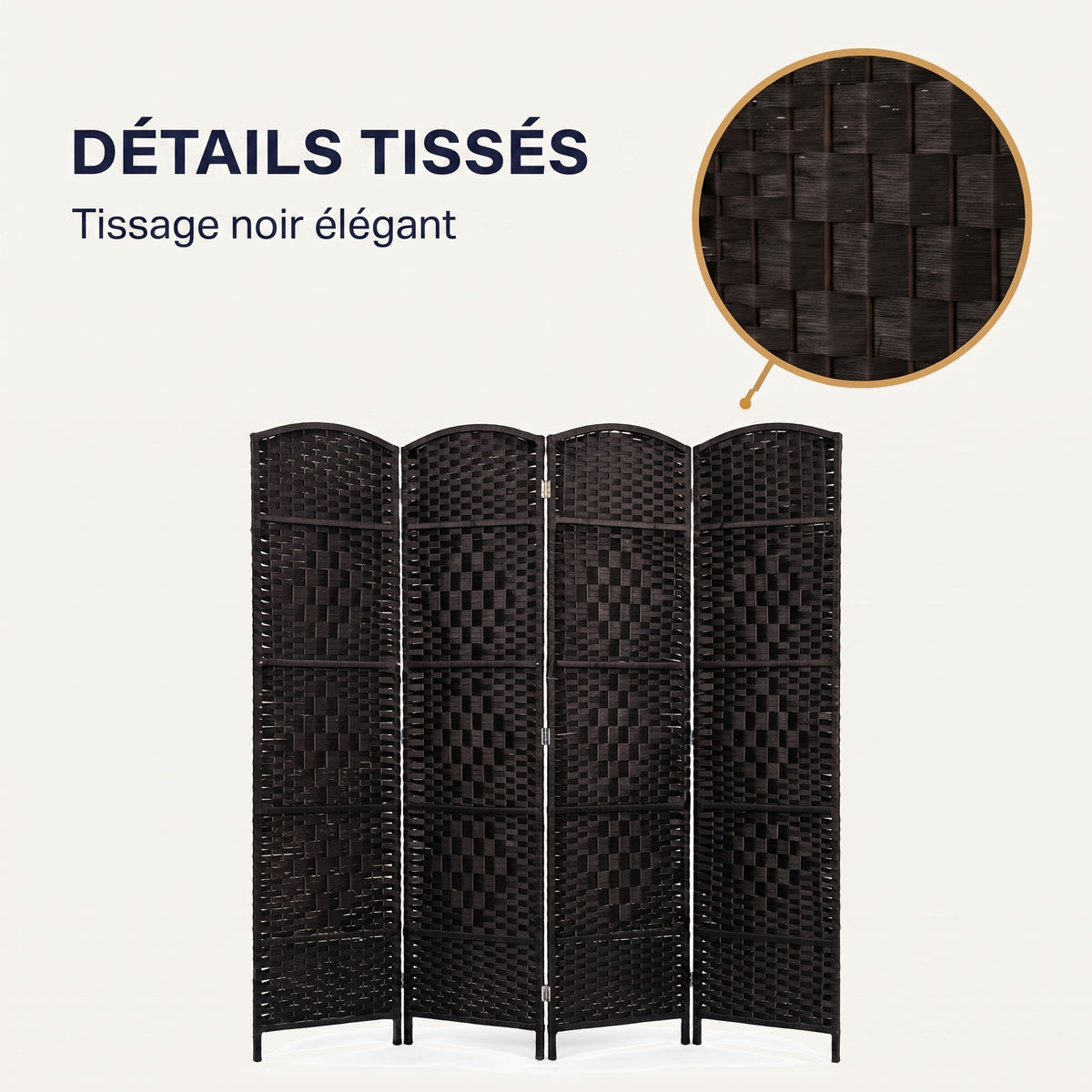 IvoQ Paravent Noir – Séparateur de pièce – 4 panneaux – 170 x 160 cm