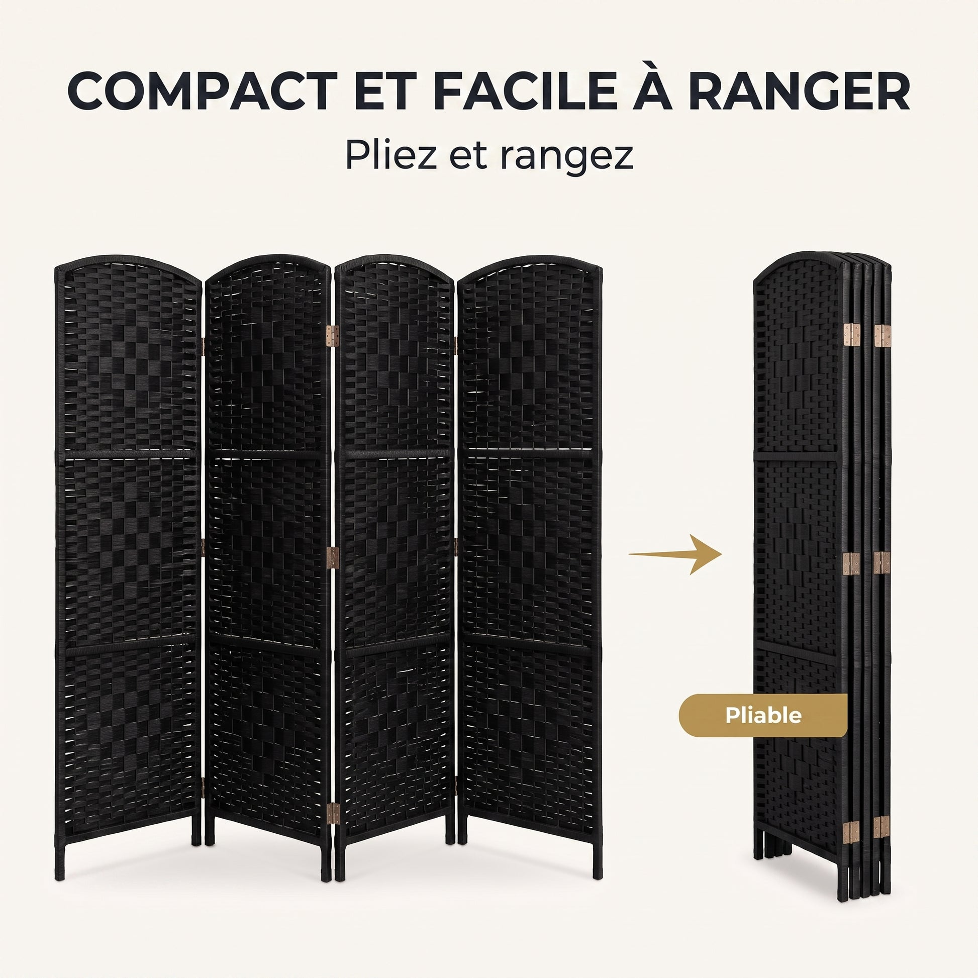 IvoQ Paravent Noir – Séparateur de pièce – 4 panneaux – 170 x 160 cm