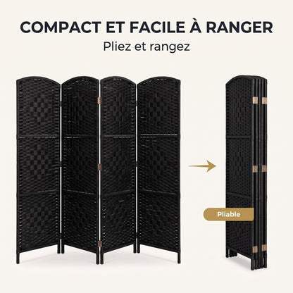 IvoQ Paravent Noir – Séparateur de pièce – 4 panneaux – 170 x 160 cm
