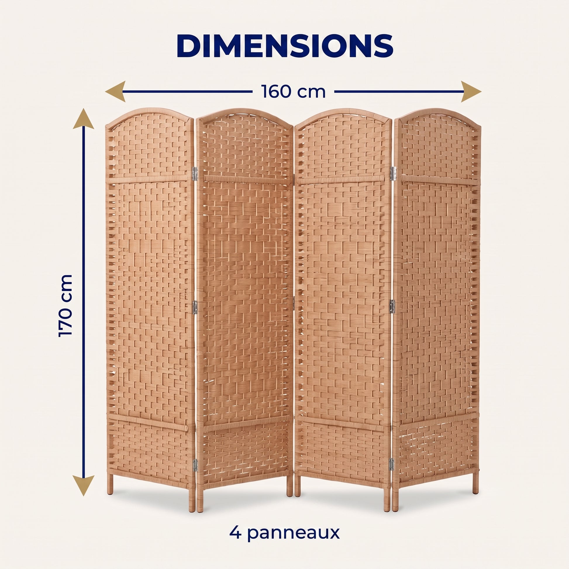 IvoQ Paravent – 4 panneaux – 170 x 160 cm – Séparateur de pièce pliable – Brun naturel
