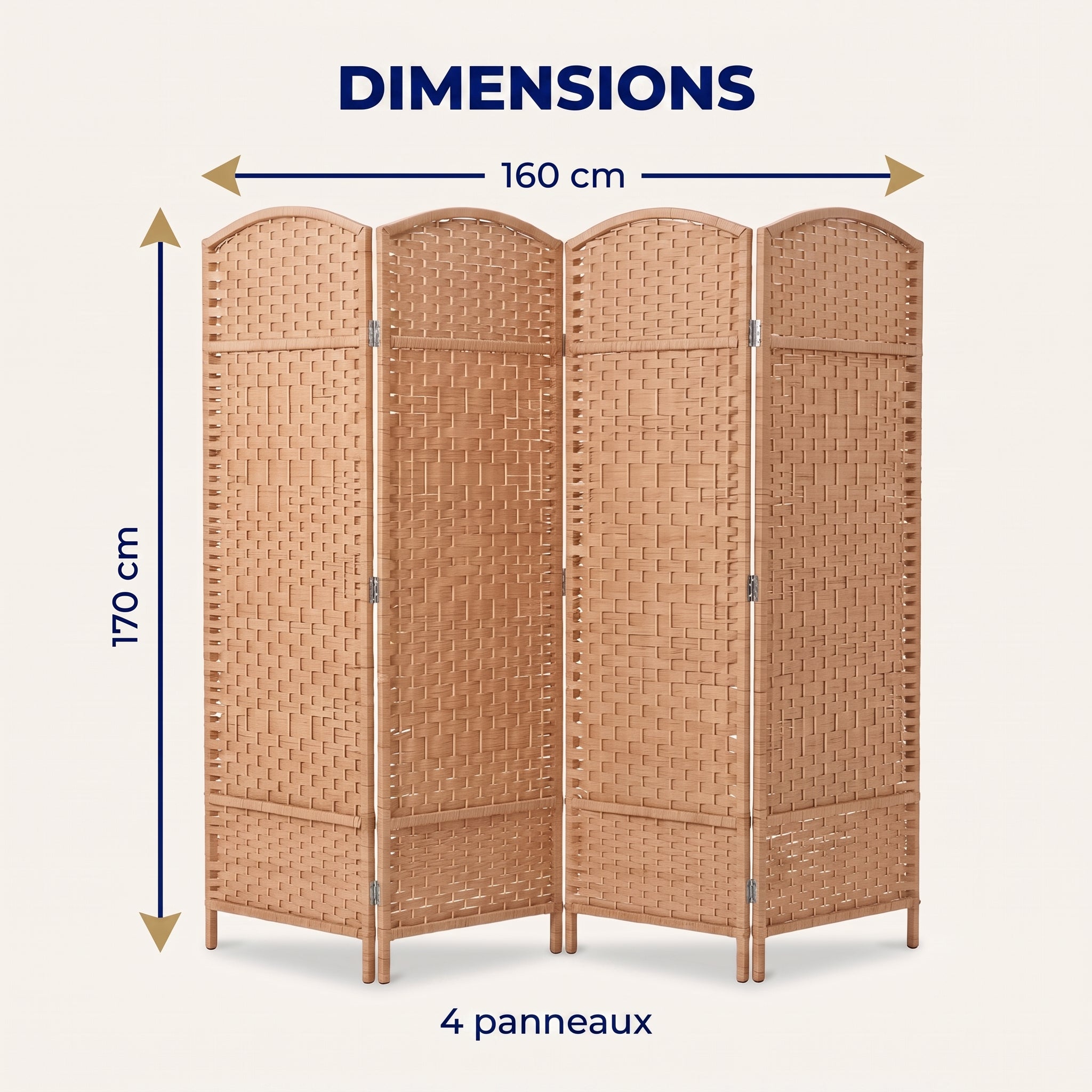 IvoQ Paravent – 4 panneaux – 170 x 160 cm – Séparateur de pièce pliable – Brun naturel