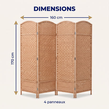 IvoQ Paravent – 4 panneaux – 170 x 160 cm – Séparateur de pièce pliable – Brun naturel