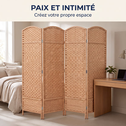 IvoQ Paravent – 4 panneaux – 170 x 160 cm – Séparateur de pièce pliable – Brun naturel
