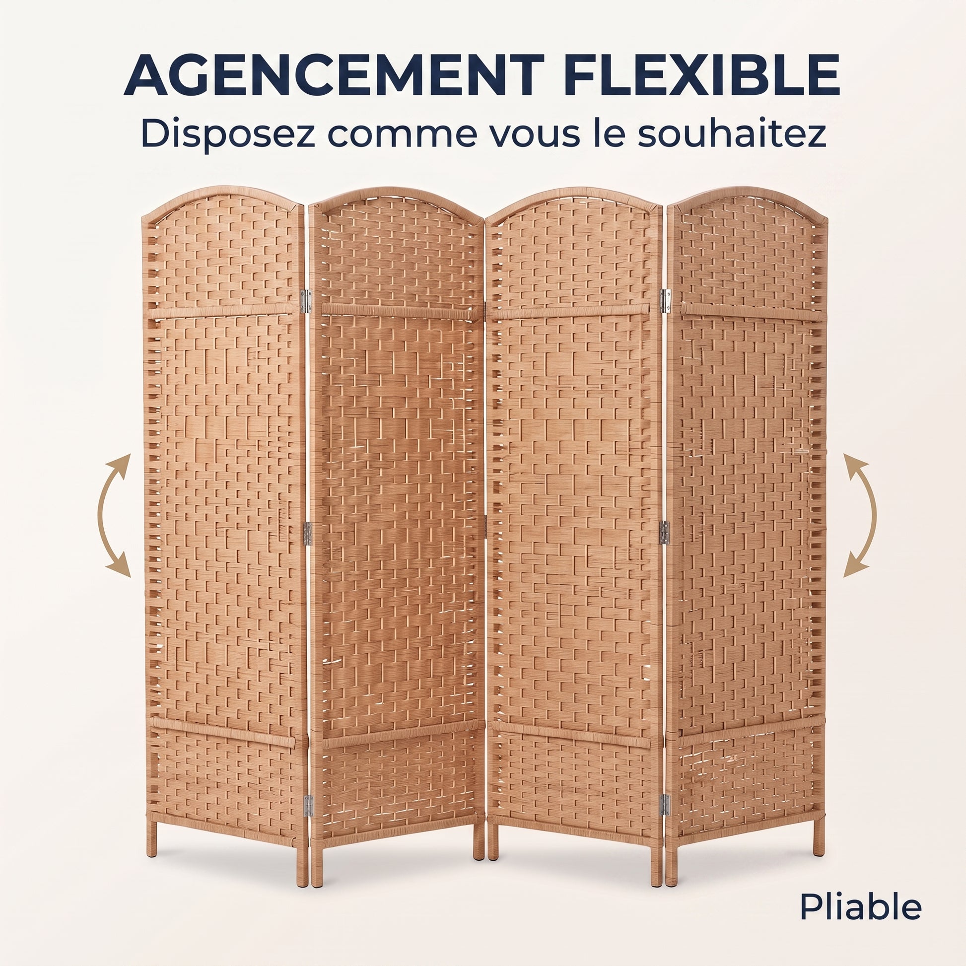 IvoQ Paravent – 4 panneaux – 170 x 160 cm – Séparateur de pièce pliable – Brun naturel