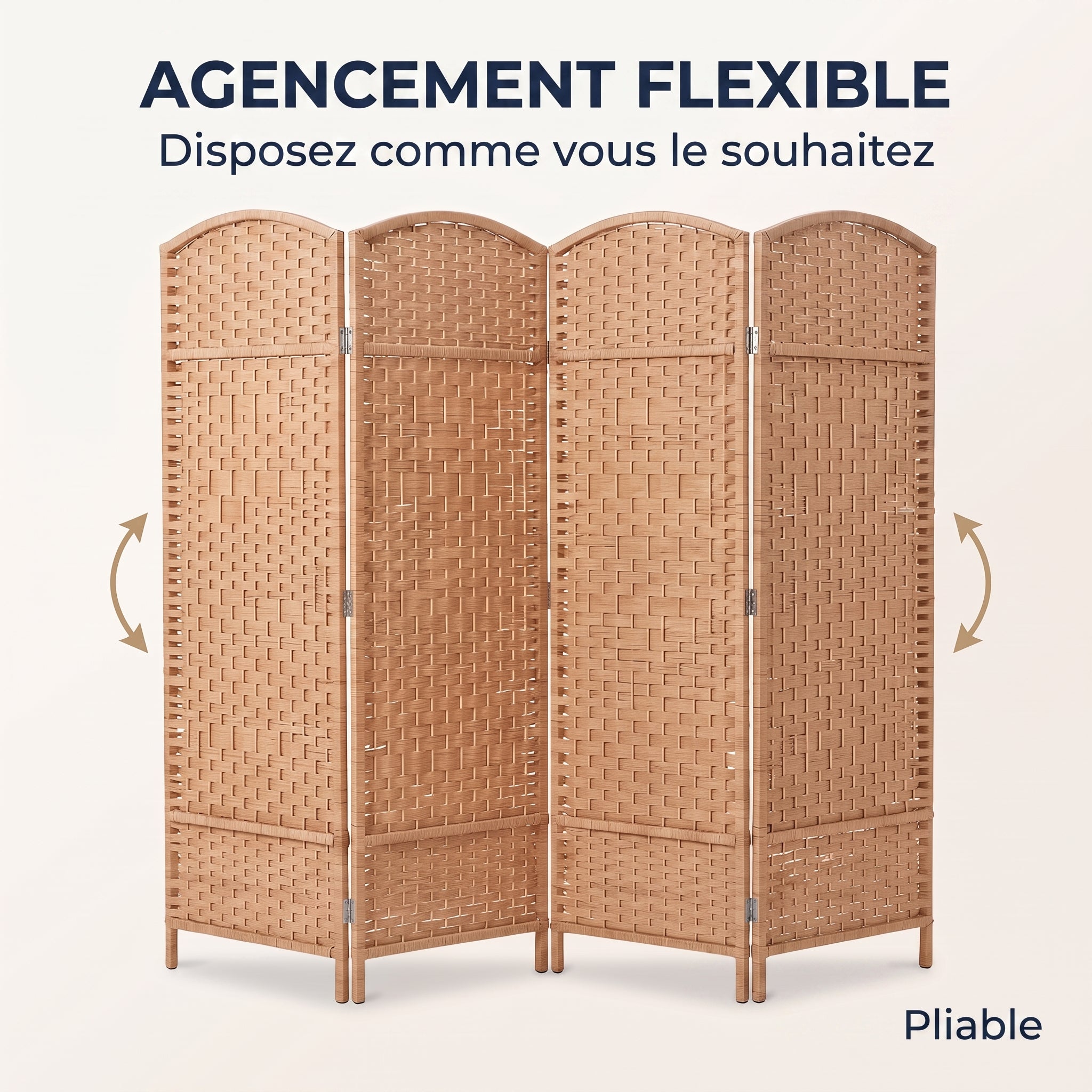 IvoQ Paravent – 4 panneaux – 170 x 160 cm – Séparateur de pièce pliable – Brun naturel