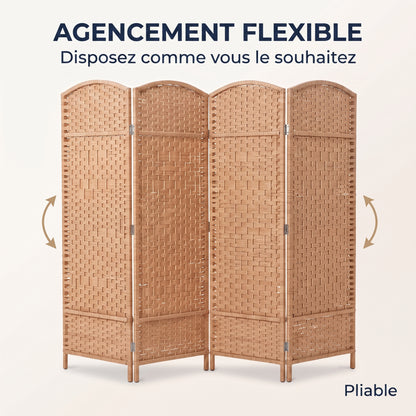 IvoQ Paravent – 4 panneaux – 170 x 160 cm – Séparateur de pièce pliable – Brun naturel