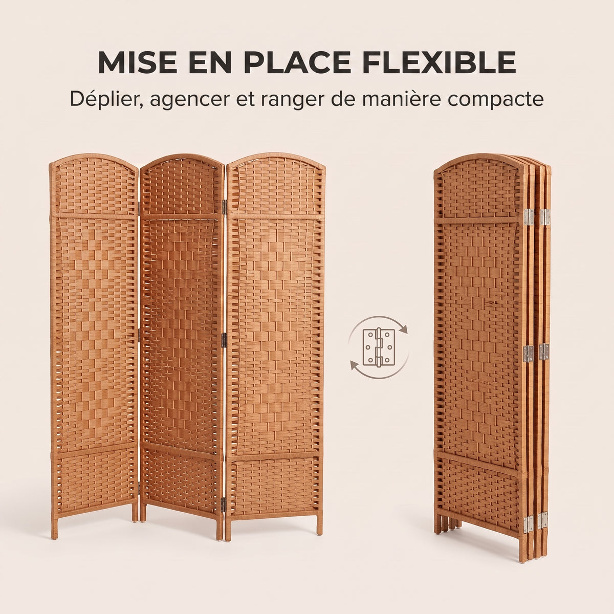 IvoQ Paravent 3 panneaux – Séparateur de pièce – 170x120 cm – Marron