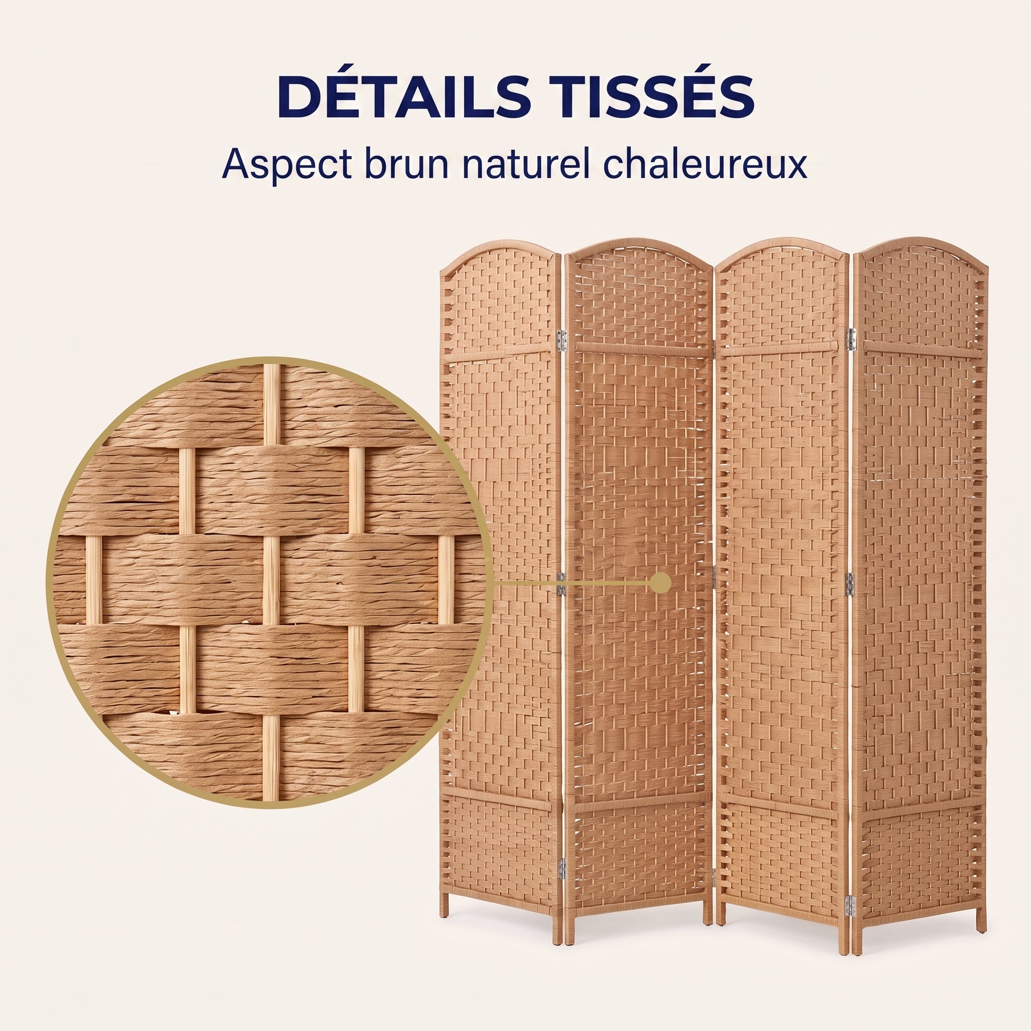 IvoQ Paravent – 4 panneaux – 170 x 160 cm – Séparateur de pièce pliable – Brun naturel