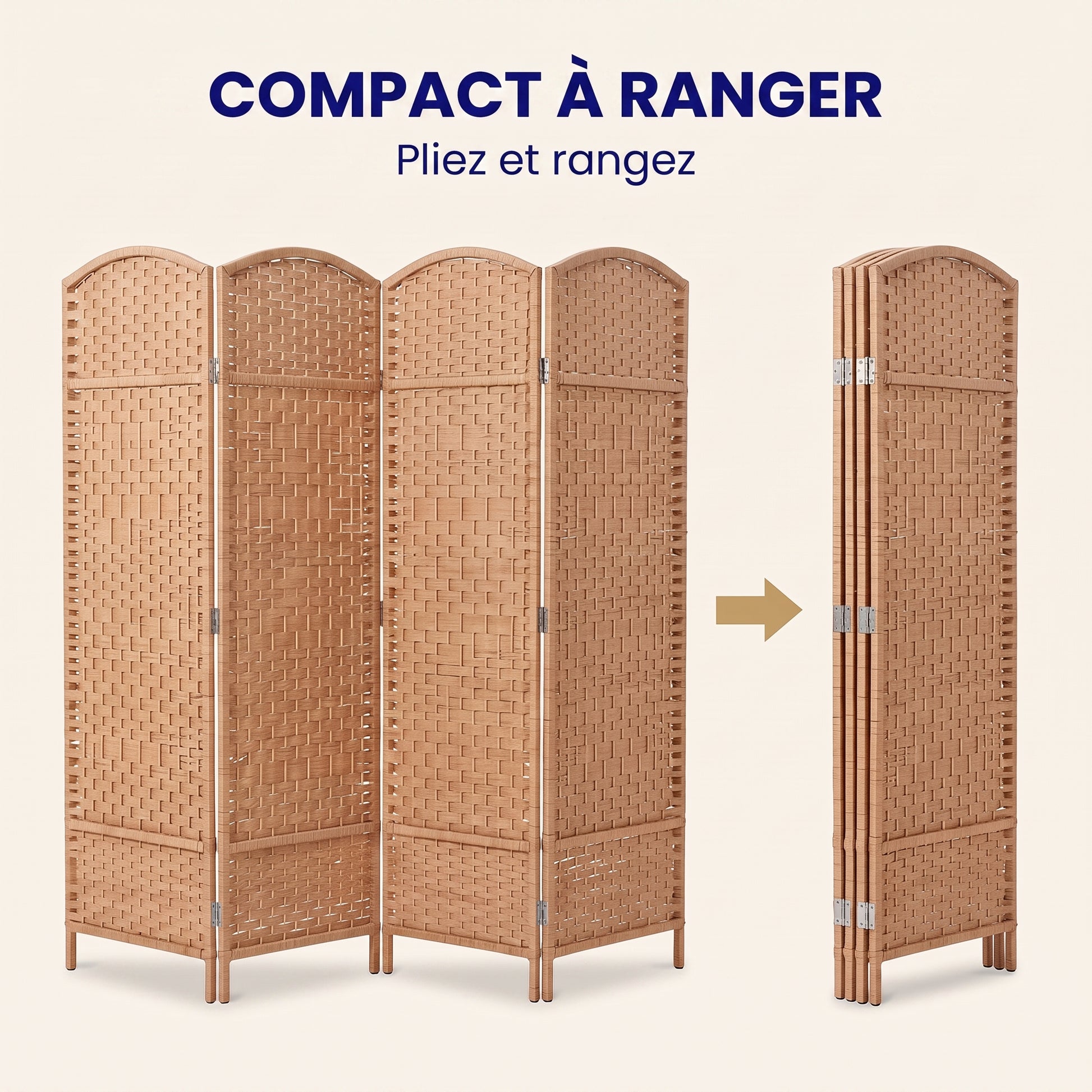 IvoQ Paravent – 4 panneaux – 170 x 160 cm – Séparateur de pièce pliable – Brun naturel