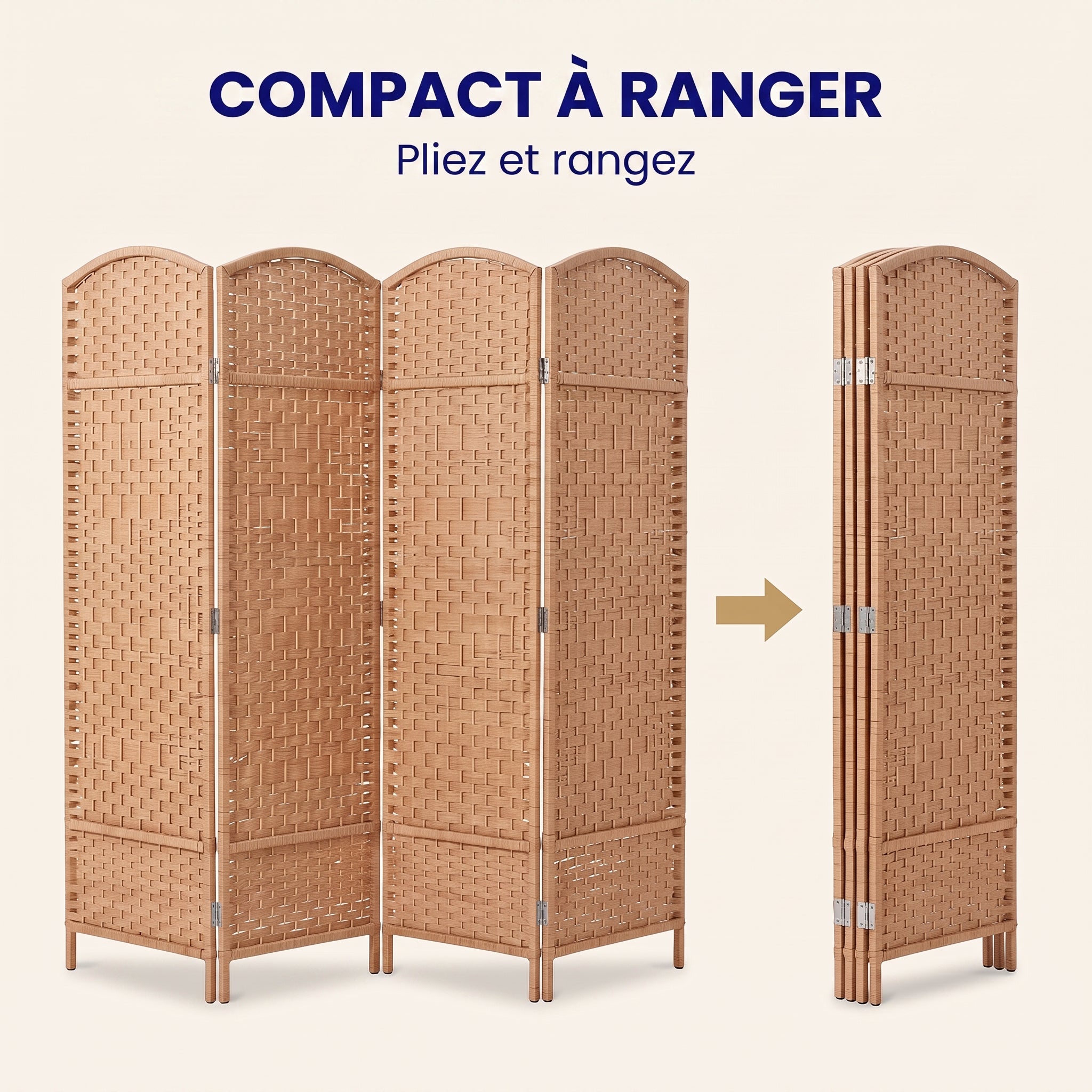 IvoQ Paravent – 4 panneaux – 170 x 160 cm – Séparateur de pièce pliable – Brun naturel