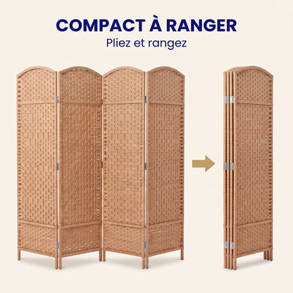 IvoQ Paravent – 4 panneaux – 170 x 160 cm – Séparateur de pièce pliable – Brun naturel