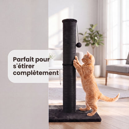 IvoQ Arbre à chat pour chats - 90 cm - Noir - Arbre à chat robuste avec balle de jeu et sisal - 90x40x40 cm