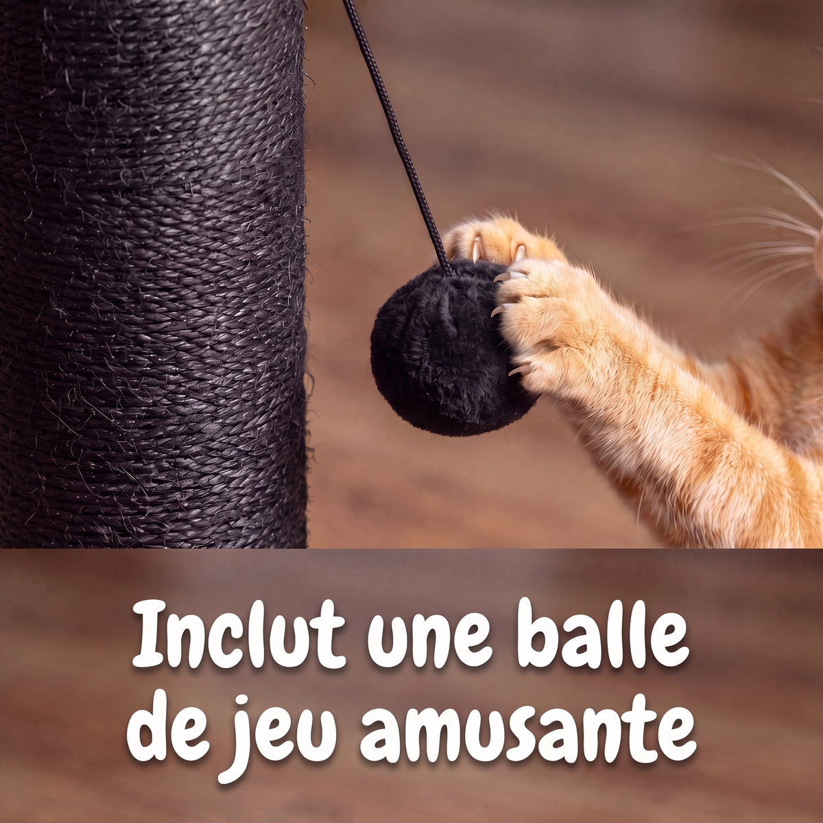 IvoQ Arbre à chat pour chats - 90 cm - Noir - Arbre à chat robuste avec balle de jeu et sisal - 90x40x40 cm