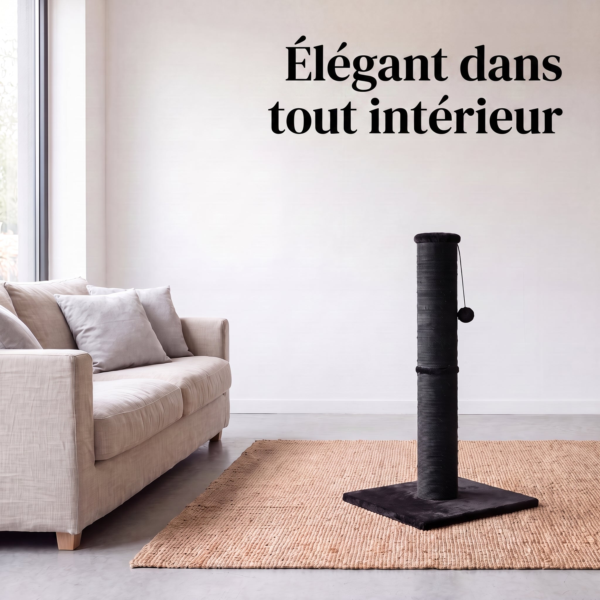 IvoQ Arbre à chat pour chats - 90 cm - Noir - Arbre à chat robuste avec balle de jeu et sisal - 90x40x40 cm