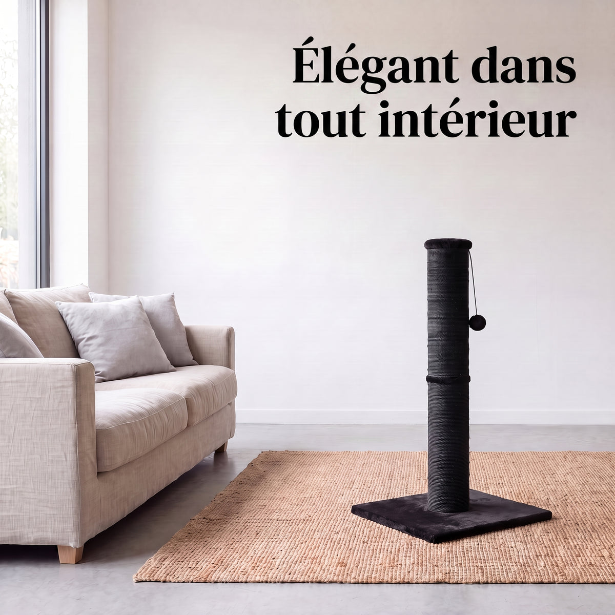IvoQ Arbre à chat pour chats - 90 cm - Noir - Arbre à chat robuste avec balle de jeu et sisal - 90x40x40 cm
