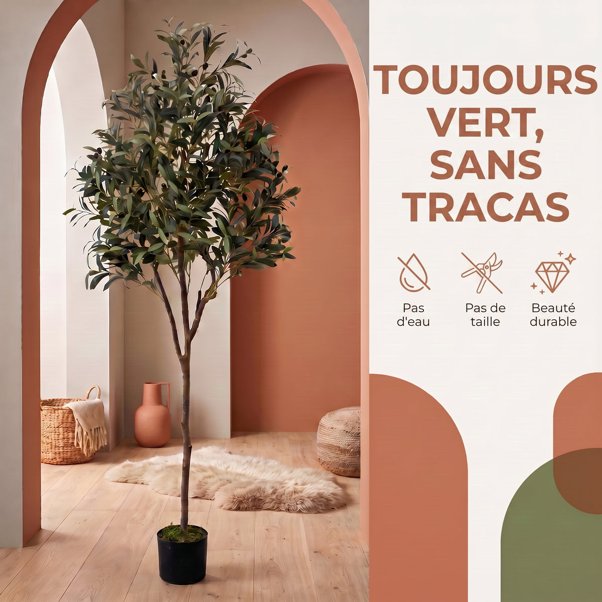 IvoQ Olivier artificiel 180 cm - Plante artificielle réaliste avec pot et olives