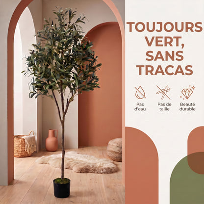 IvoQ Olivier artificiel 180 cm - Plante artificielle réaliste avec pot et olives