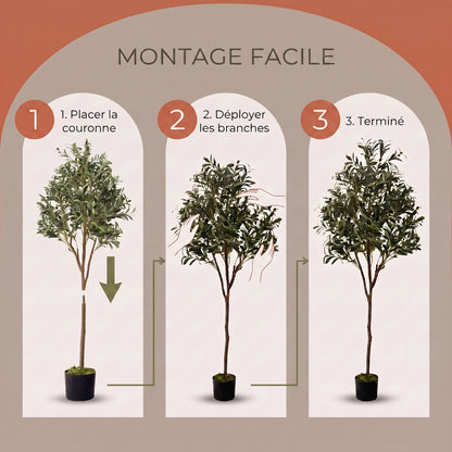 IvoQ Olivier artificiel 180 cm - Plante artificielle réaliste avec pot et olives