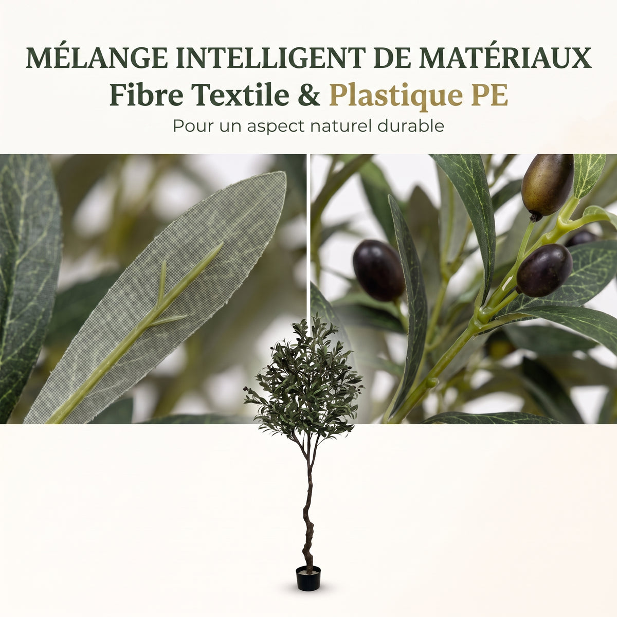 IvoQ Olivier artificiel 210 cm - Plante artificielle XL réaliste avec olives
