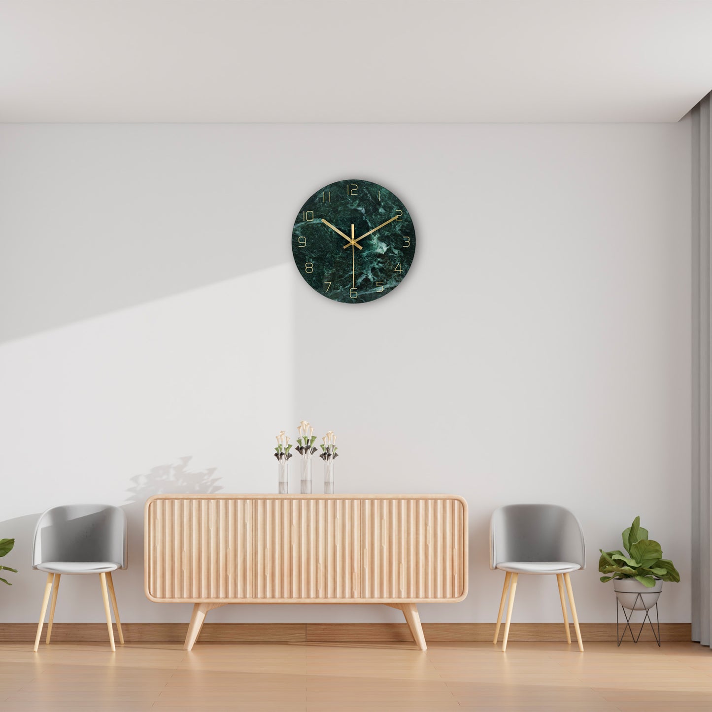 IvoQ Moderne Wandklok Groen Marmerlook Glas Ø 30 cm-IvoQ