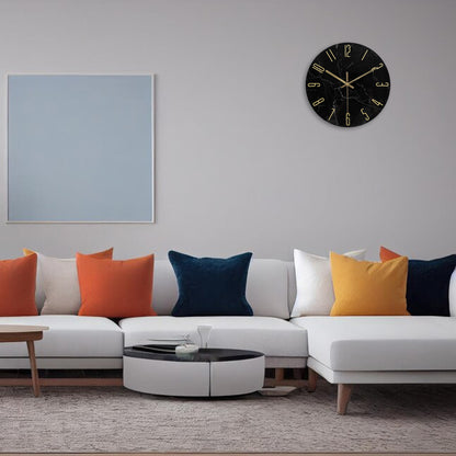 IvoQ Zwarte Marmerlook Wandklok met Gouden Details Glas Ø 30 cm-IvoQ